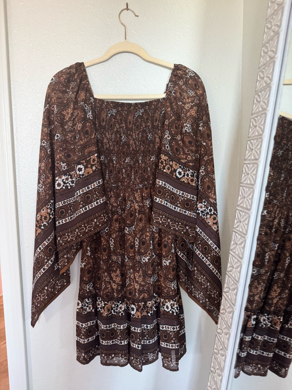 Micheal Kors Boho Brown Paisley Peasant Dress